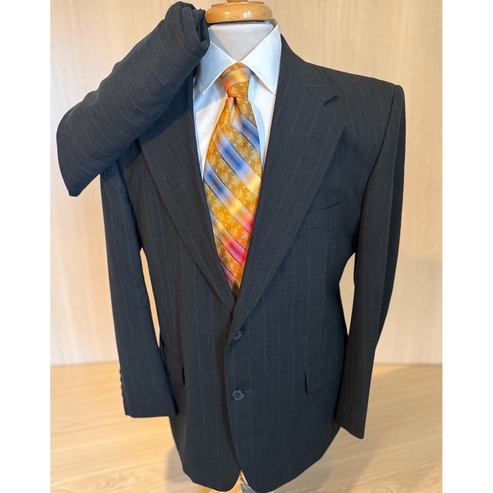 Towncraft Gray Pin Stripe 2-Piece Suit 42S Jacket 34 x 28 Pants VTG Wool Blend